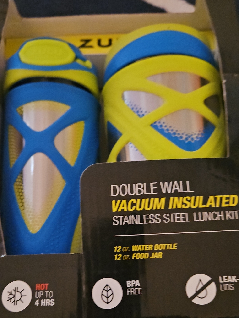 NWT Zulu Stainless Steel Vacuum Insulated Lunch Set Set - Blue & Lime